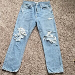 Agolde Straight Leg 90s Distressed Blue Jeans